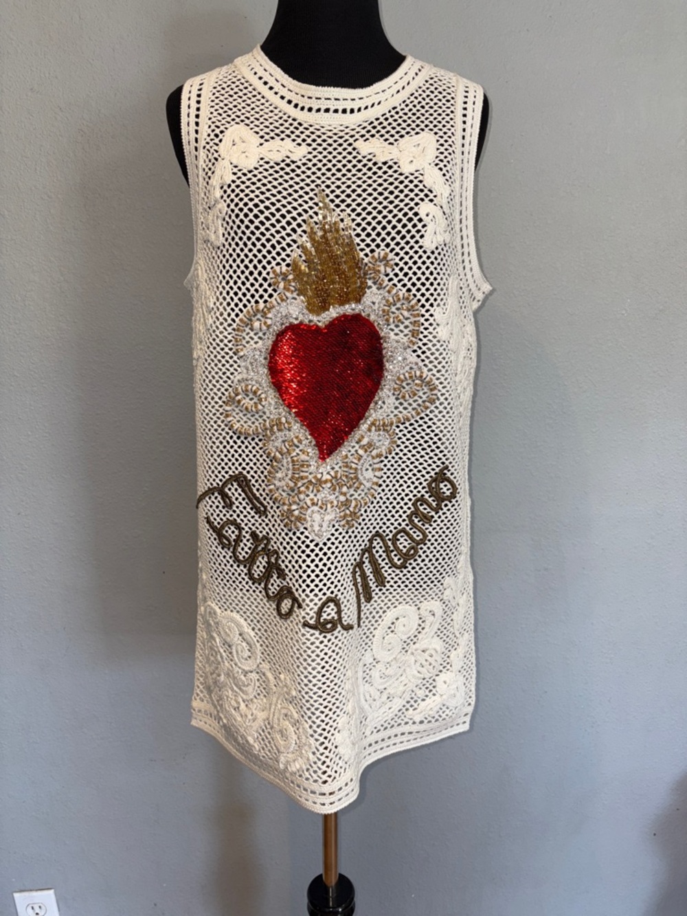 Dolce & Gabbana Crochet Mini Dress /Top Red Heart & Gold Embellishment 💥Runway💥 - Picture 5 of 17